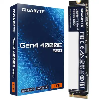 GIGABYTE 1TB Gen 4 4000E SSD; SEQ Read Up to 4000 MB/s / Write Up to 3900MB/s; Limited 3-years warranty.