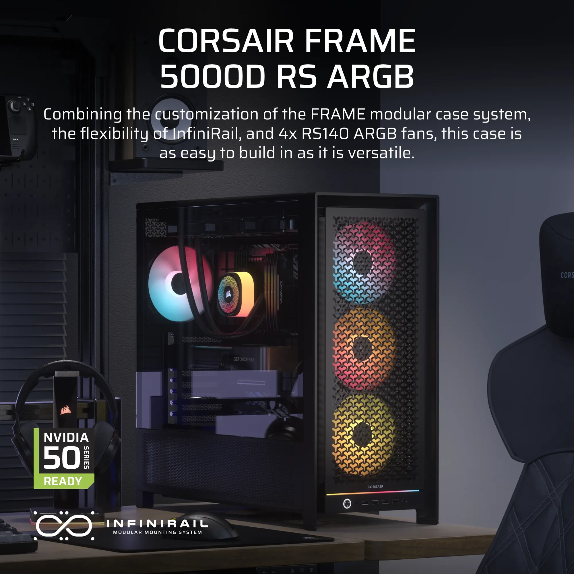 FRAME 5000D RS ARGB Mid-Tower PC Case; 4x RS140 ARGB Fans; 2x 2.5'' ; 1x 3.5'' ; Black. - Image 2