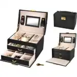 Cofanetto Porta Gioie In Similpelle Con Specchietto E 2 Cassetti/ Jewelry Box In Faux Leather With Mirror And 2 Drawers - (18 X 15 X 15cm) (6348) Unisex WATCHES