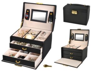 Cofanetto Porta Gioie In Similpelle Con Specchietto E 2 Cassetti/ Jewelry Box In Faux Leather With Mirror And 2 Drawers - (18 X 15 X 15cm) (6348)  Watch