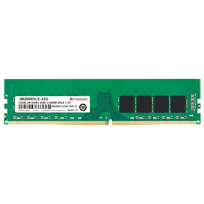TRANSCEND 32GB JET MEMORY DDR4 2666MHZ DESKTOP UDIMM 2RX8 2GX8 CL19