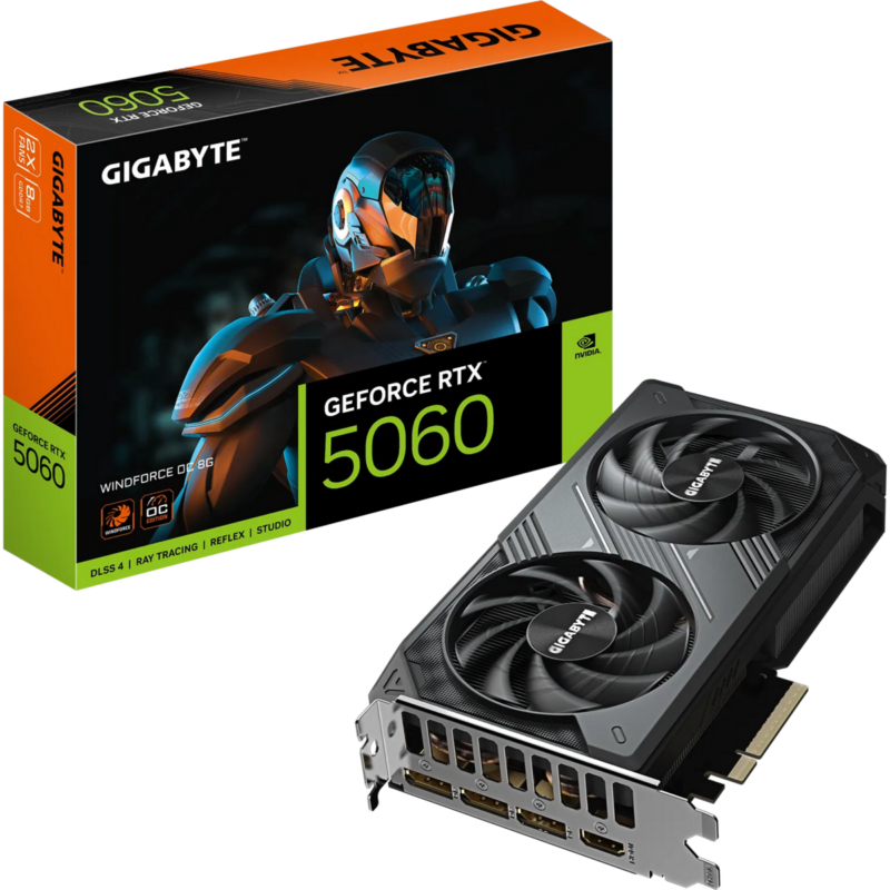 GIGABYTE nVidia GeForce RTX 5060 WINDFORCE OC 8GB PCIE 8X - 8GB GDDR7; 128-Bit Memory Bus; 1x HDMI; 3x DisplayPort .