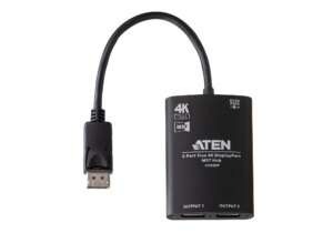 ATEN 2-Port True 4K DisplayPort Single Stream Transport (SST) or Multi-Stream Transport (MST) Mode; dual output – up to 3840 x 2