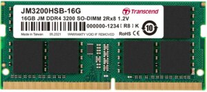 TRANSCEND JET MEMORY 16GB DDR4-3200 NOTEBOOK SO-DIMM 2RX8 CL22