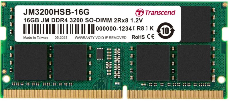 TRANSCEND JET MEMORY 16GB DDR4-3200 NOTEBOOK SO-DIMM 2RX8 CL22