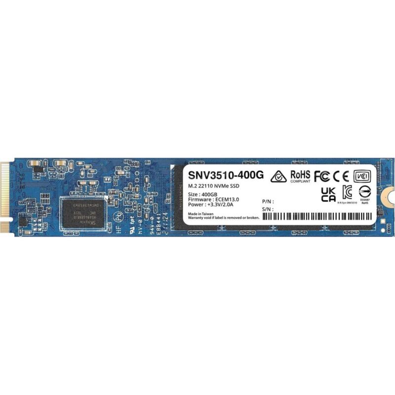 Synology 400GB M.2 22110 NVMe SSD; built for demanding cache deployments in Synology rackmount NAS