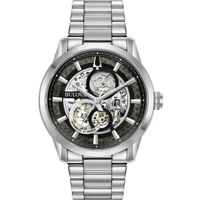 Bulova Classic Skeleton Black Dial Stainless Steel Automatic 96A208 Men's Watch