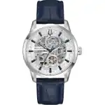 Bulova Sutton Leather Strap Silver Skeleton Automatic 96A330 Men's Watch