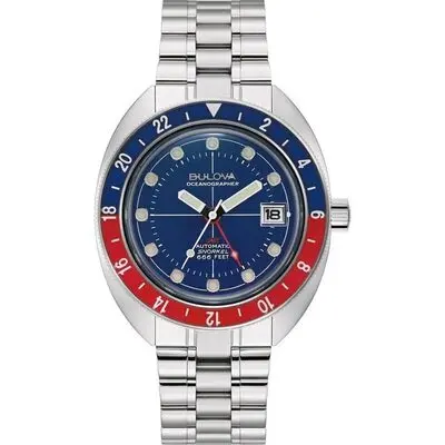 Bulova Oceanographer GMT Stainless Steel Blue Dial Automatic Diver's 96B405 200M Men's Watch