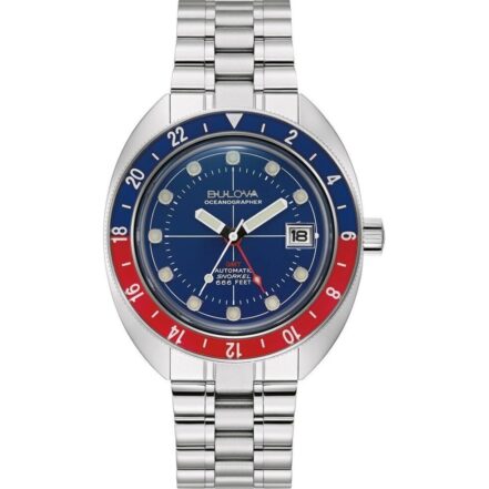 Bulova Oceanographer GMT Stainless Steel Blue Dial Automatic Diver's 96B405 200M Men's Watch