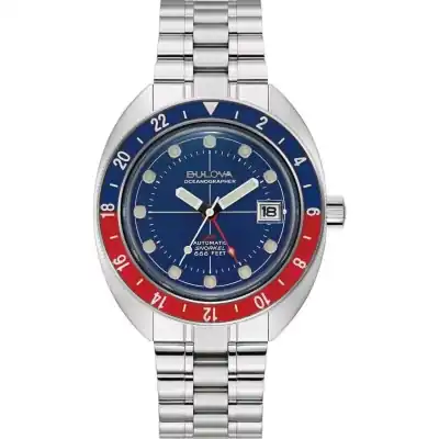 Bulova Oceanographer GMT Stainless Steel Blue Dial Automatic Diver's 96B405 200M Men's Watch