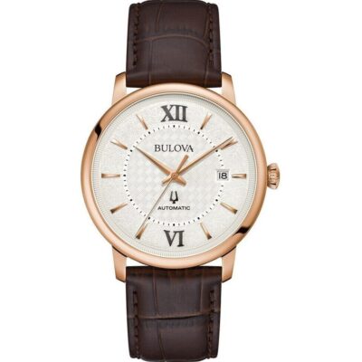 Bulova Hudson Leather Strap Silver Dial Automatic 97B225 Men's Watch