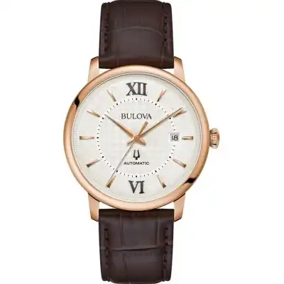 Bulova Hudson Leather Strap Silver Dial Automatic 97B225 Men's Watch