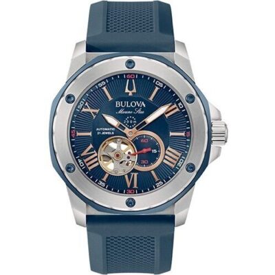 Bulova Marine Star Open Heart Blue Dial Automatic Diver's 98A282 200M Men's Watch