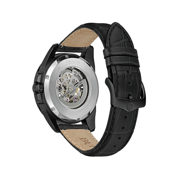 Bulova Classic Sutton Leather Strap Silver Skeleton Dial Automatic 98A304 100M Men's Watch - Image 3