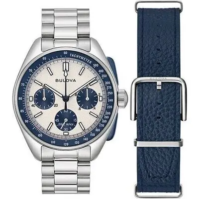 Bulova Lunar Pilot Archive Series Special Edition Chronograph Silver Dial Quartz 98K112 Men's Watch With Extra Strap