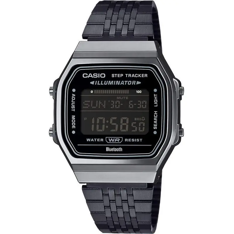Casio Vintage Bluetooth® Smartphone Link - Black - Built-in Accelerometer Senses Body Movements + Steps Counter - All Black (ABL-100WEGG-1BEF) Unisex WATCHES