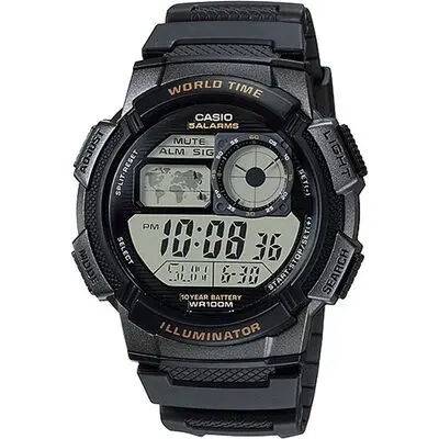 Casio Sport Diver - World Time Illuminator 5 Alarms. 10 Years Battery - Black (AE-1000W-1AVDF) Unisex WATCHES