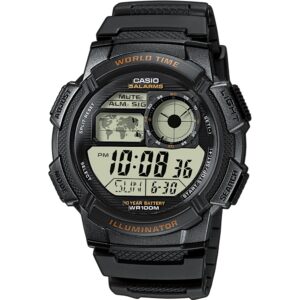 Casio Sport Diver - World Time Illuminator 5 Alarms. 10 Years Battery - Black (AE-1000W-1AVEF) Men's Watch