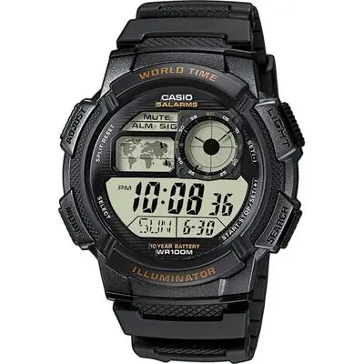 Casio Sport Diver - World Time Illuminator 5 Alarms. 10 Years Battery - Black (AE-1000W-1AVEF) Men WATCHES