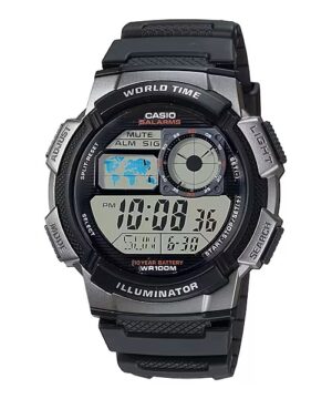 Casio Sport Diver - World Time Illuminator 5 Alarms. 10 Years Battery - Grey (AE-1000W-1BVDF) Men's Watch