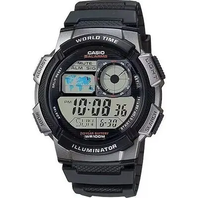 Casio Sport Diver - World Time Illuminator 5 Alarms. 10 Years Battery - Grey (AE-1000W-1BVDF) Men WATCHES