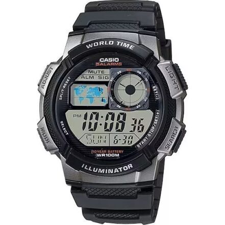Casio Sport Diver - World Time Illuminator 5 Alarms. 10 Years Battery - Grey (AE-1000W-1BVDF) Men WATCHES