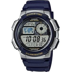 Casio Sport Diver - World Time Illuminator 5 Alarms. 10 Years Battery - Silver (AE-1000W-2AVDF) Men WATCHES