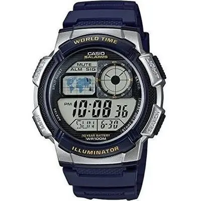 Casio Sport Diver - World Time Illuminator 5 Alarms. 10 Years Battery - Silver (AE-1000W-2AVDF) Men WATCHES