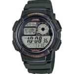 Casio Sport Diver - World Time Illuminator 5 Alarms. 10 Years Battery - Army Green (AE-1000W-3AVDF) Men's Watch
