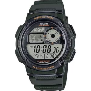 Casio Sport Diver - World Time Illuminator 5 Alarms. 10 Years Battery - Army Green (AE-1000W-3AVDF) Men's Watch