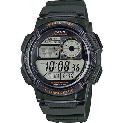 Casio Sport Diver - World Time Illuminator 5 Alarms. 10 Years Battery - Army Green (AE-1000W-3AVDF) Men's Watch