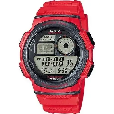 Casio Sport Diver - World Time Illuminator 5 Alarms. 10 Years Battery - Red (AE-1000W-4AVDF) Men WATCHES