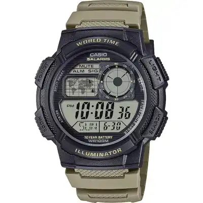 Casio Sport Diver - World Time Illuminator 5 Alarms. 10 Years Battery (AE-1000W-5AVEF) Men WATCHES
