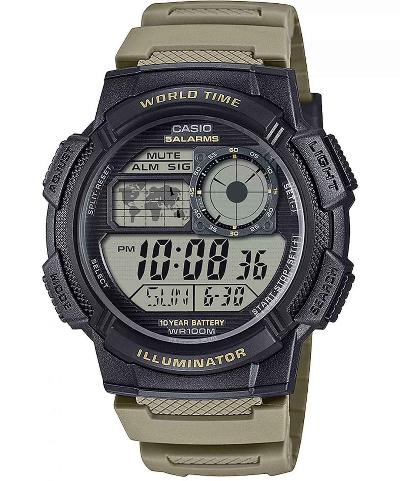 Casio Sport Diver - World Time Illuminator 5 Alarms. 10 Years Battery (AE-1000W-5AVEF) Men's Watch
