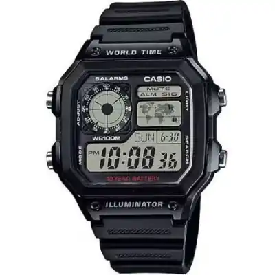Casio Sport World Time Illuminator 5 Alarms - Future Classic Collection - Black (AE-1200WH-1AVDF) Men WATCHES