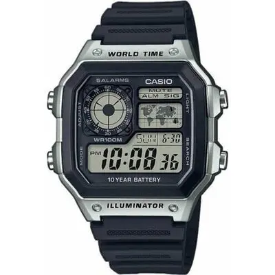 CASIO SPORT DIVER - WORLD TIME ILLUMINATOR 5 ALARMS - FUTURE CLASSIC COLLECTION - BLACK SILVER (AE-1200WH-1CVEF) Men WATCHES
