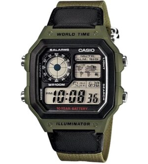 Casio Sport Diver - World Time Illuminator 5 Alarms - Future Classic Collection - Kakhi Green (AE-1200WHB-3BVDF) Men's Watch