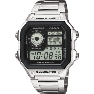 Casio Digital World Time Wr100m Ae-1200whd-1avdf Ae-1200whd-1av Men's Watch