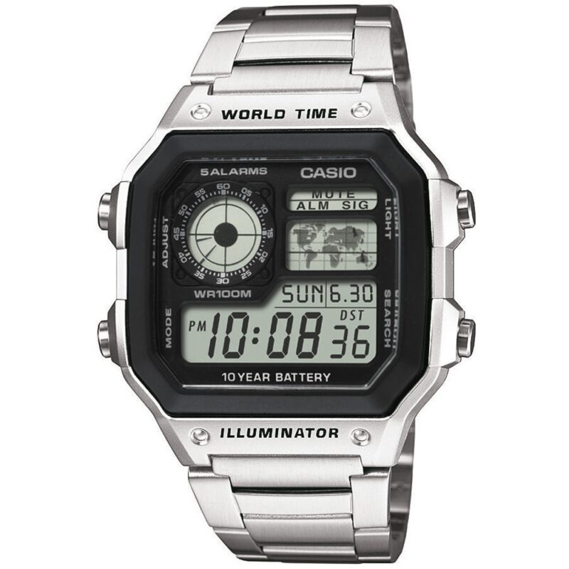 Casio Sport World Time Illuminator 5 Alarms - Future Classic Collection - Black Steel (AE-1200WHD-1AVEF) Men's Watch