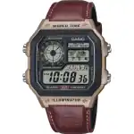 CASIO SPORT WORLD TIME ILLUMINATOR 5 ALARMS - FUTURE CLASSIC COLLECTION - LEATHER BROWN (AE-1200WHL-5AVEF) Men WATCHES