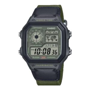 Casio Sport Illuminator - World Time Illuminator 5 Alarms - Future Classic Collection - Black Green (AE-1200WHUB-3AVEF) Men's Watch