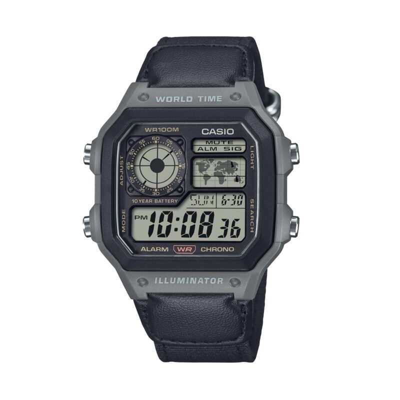 Casio Sport Illuminator - World Time Illuminator 5 Alarms - Future Classic Collection - Black (AE-1200WHUB-8AVEF) Men's Watch