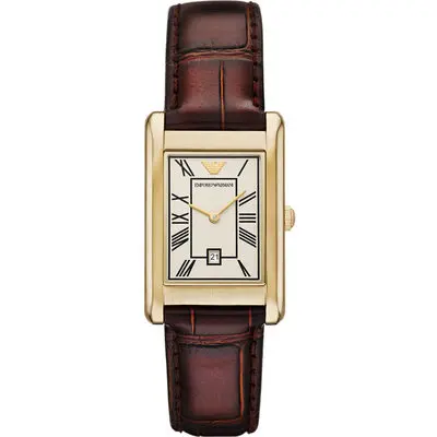 Emporio Armani Brown Leather Strap White Dial Quartz AR11665 Men's Watch