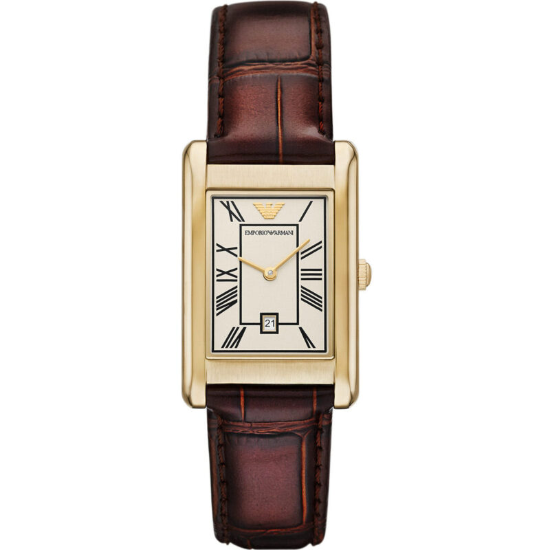 Emporio Armani Brown Leather Strap White Dial Quartz AR11665 Men's Watch