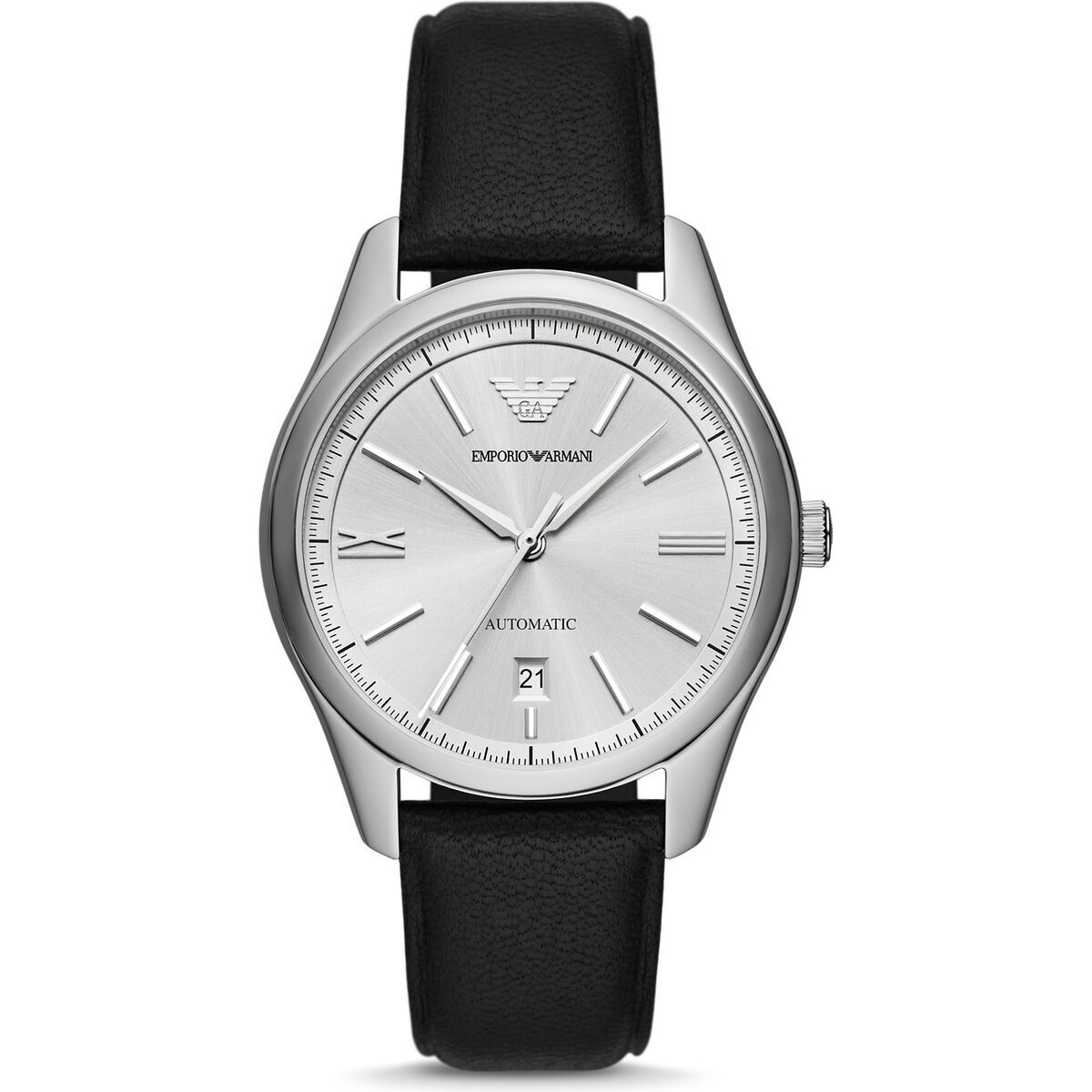 Emporio Armani Leather Strap Silver Dial Automatic AR60077 Men's Watch