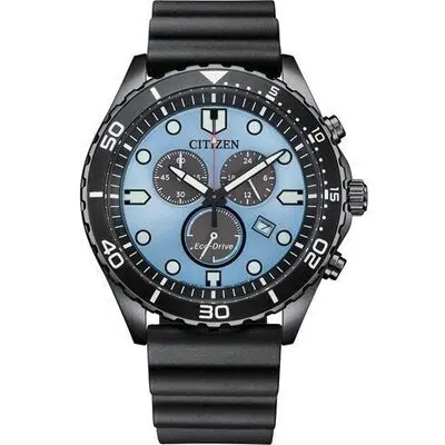 Citizen Eco-Drive Chronograph Polyurethane Strap Blue Dial AT2567-18L 100M Men's Watch