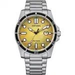 Citizen Marine Stainless Steel Yellow Dial Eco-Drive AW1816-89X 100M Men's Watch