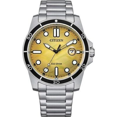 Citizen Marine Stainless Steel Yellow Dial Eco-Drive AW1816-89X 100M Men's Watch