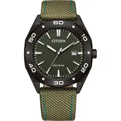Citizen Eco-Drive Active Sport Nylon Strap Green Dial BM7635-01X 100M Men's Watch